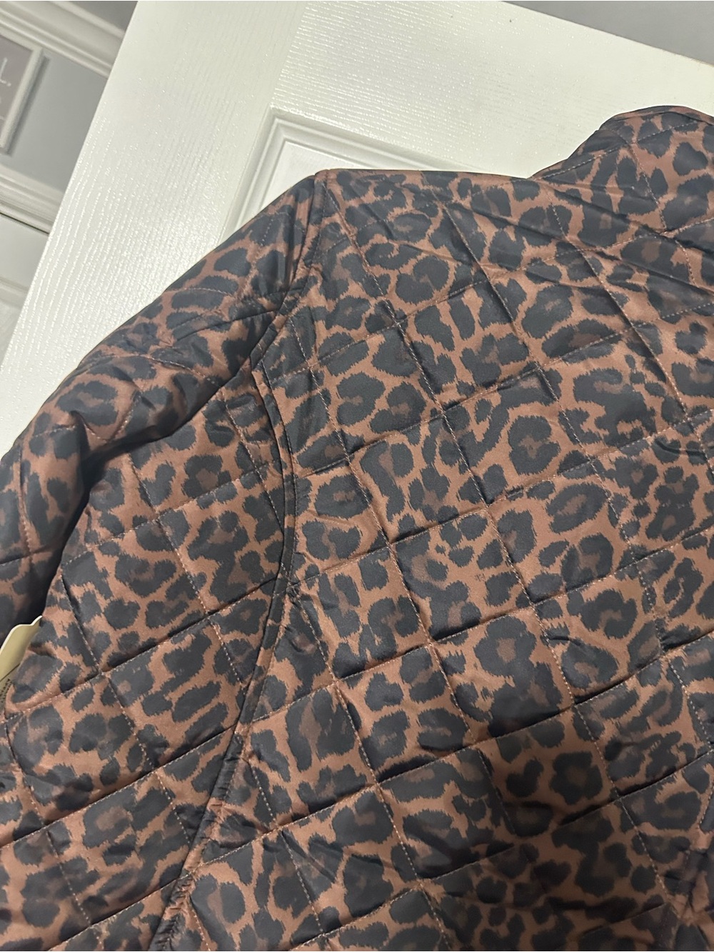 NWT St. John's Bay Brown and Black Leopard Quilted Puffer Jacket - Picture 12 of 16